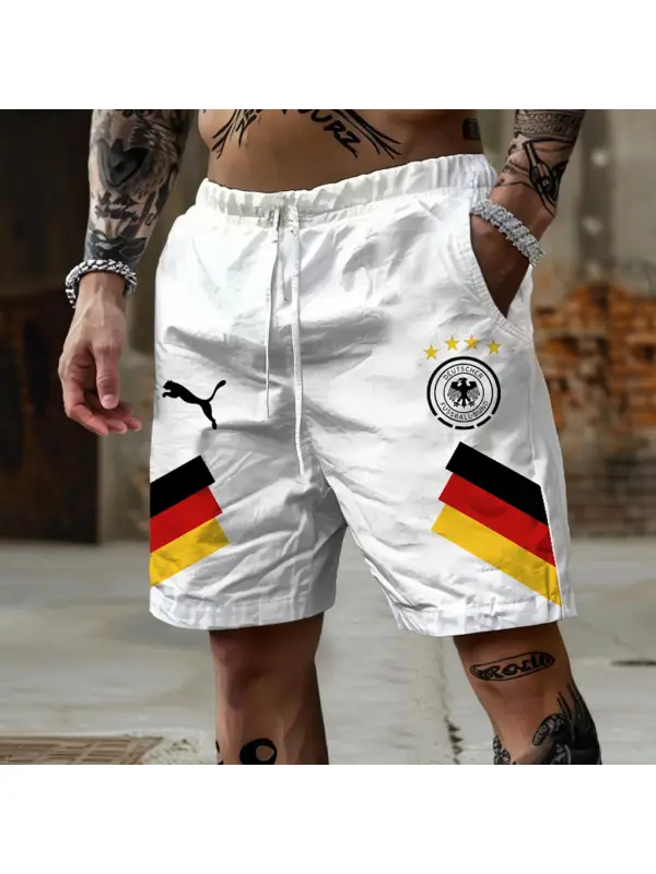 Men's German Football Print Drawstring Shorts - Anrider.com 