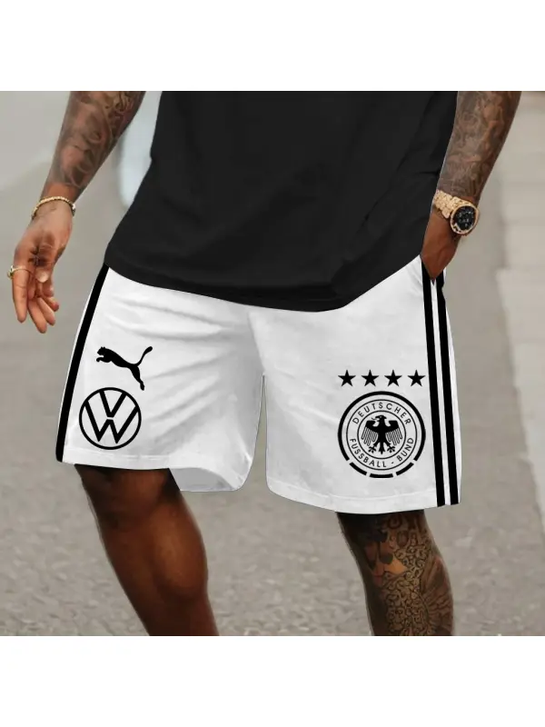 Men's German Football Print Drawstring Casual Shorts - Anrider.com 