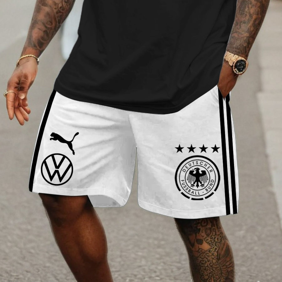 

Men's German Football Print Drawstring Casual Shorts