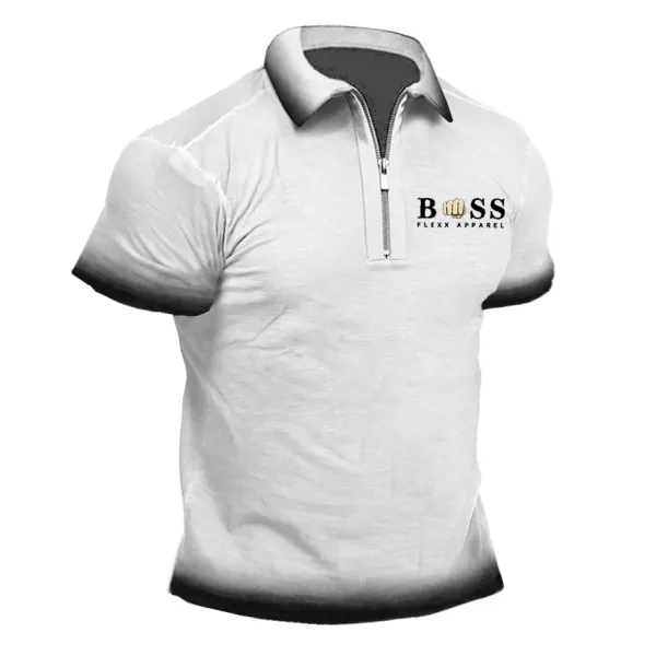 Men's T-Shirt Zipper Polo Gradient Smudge Print Outdoor Summer Daily Short Sleeve Tops - Wayrates.com 