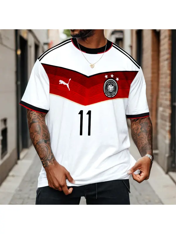 Men's Germany 11 Football Print Loose Short Sleeve Oversized T-Shirt - Anrider.com 