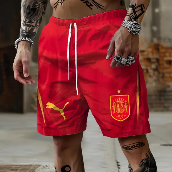 Men's Spain Football Print Drawstring Shorts - Dozenlive.com 