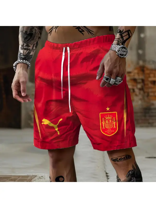 Men's Spain Football Print Drawstring Shorts - Anrider.com 
