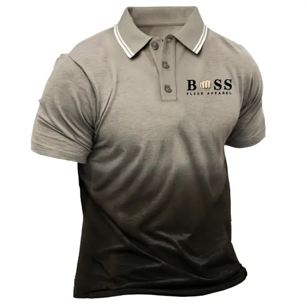 Men's Vintage Gradient Print Short Sleeve Polo T-shirt - Cotosen.com
