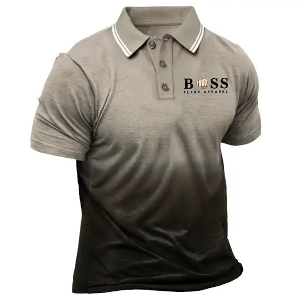 Men's Vintage Gradient Print Short Sleeve Polo T-shirt - Wayrates.com 