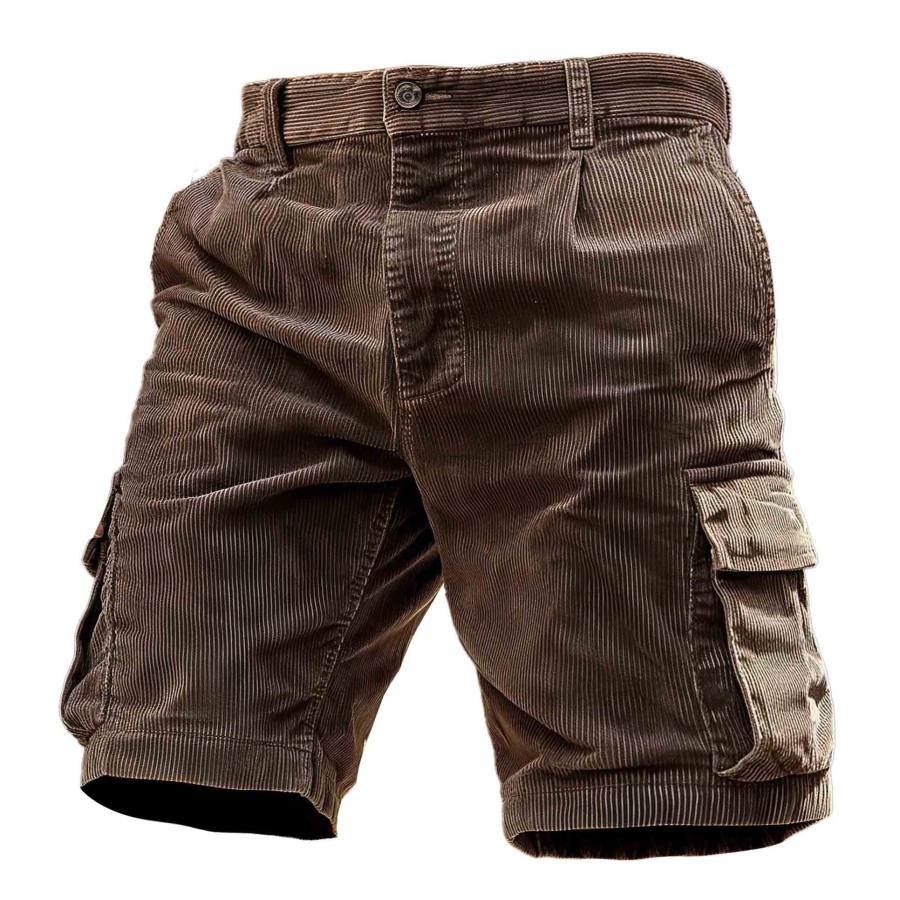 

Men's Vintage Corduroy Print Multi Pocket Cargo Shorts