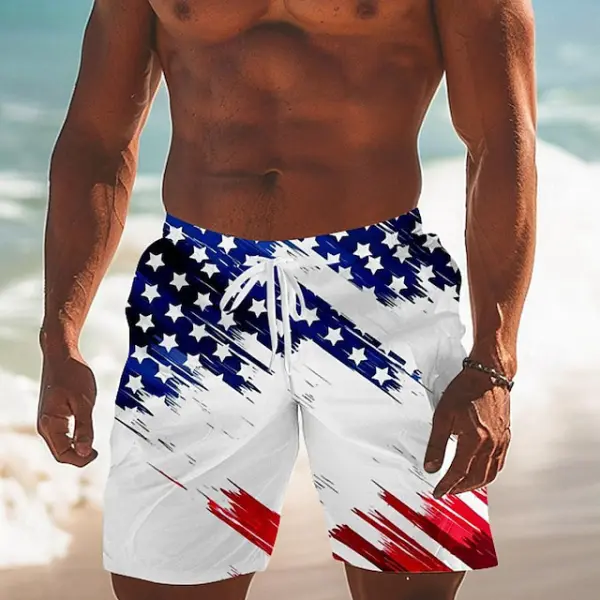 Men's American Flag Print Elastic Drawstring Shorts - Wayrates.com 