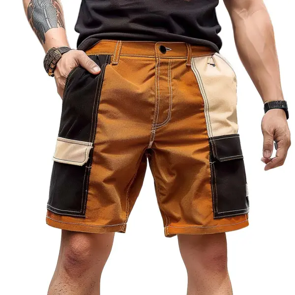 Men's Cargo Shorts Vintage Multi-Pocket Color Block Outdoor Shorts - Wayrates.com 