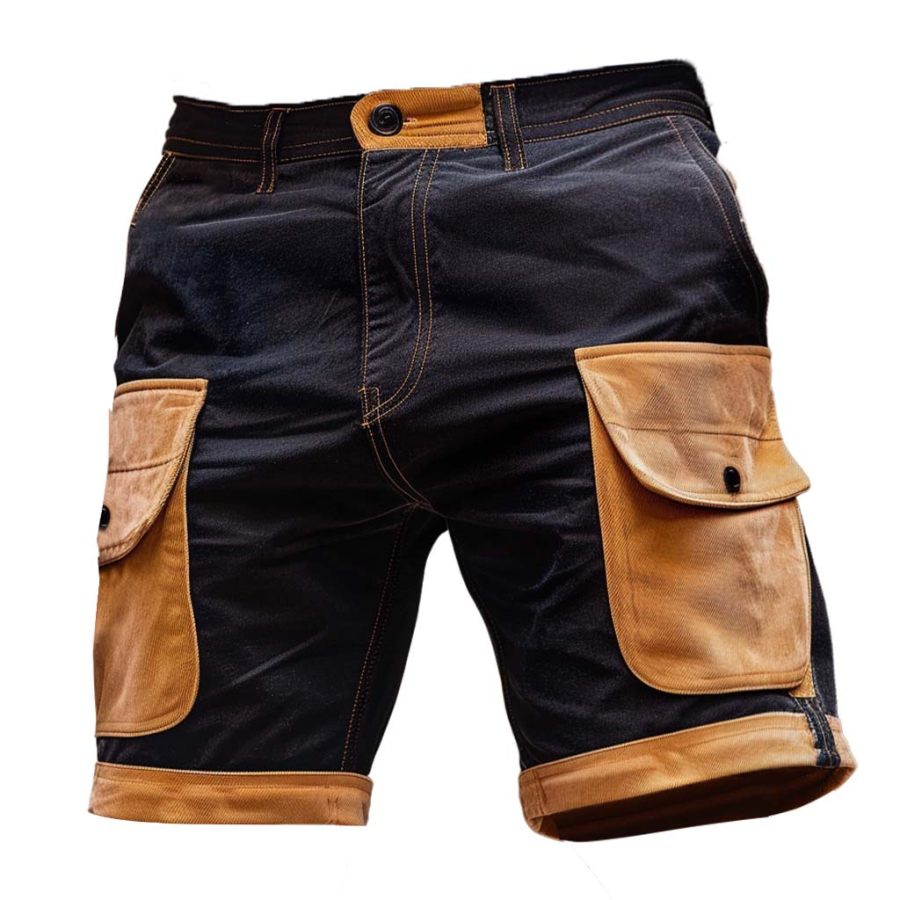 

Men's Cargo Shorts Vintage Multi-Pocket Color Block Outdoor Shorts