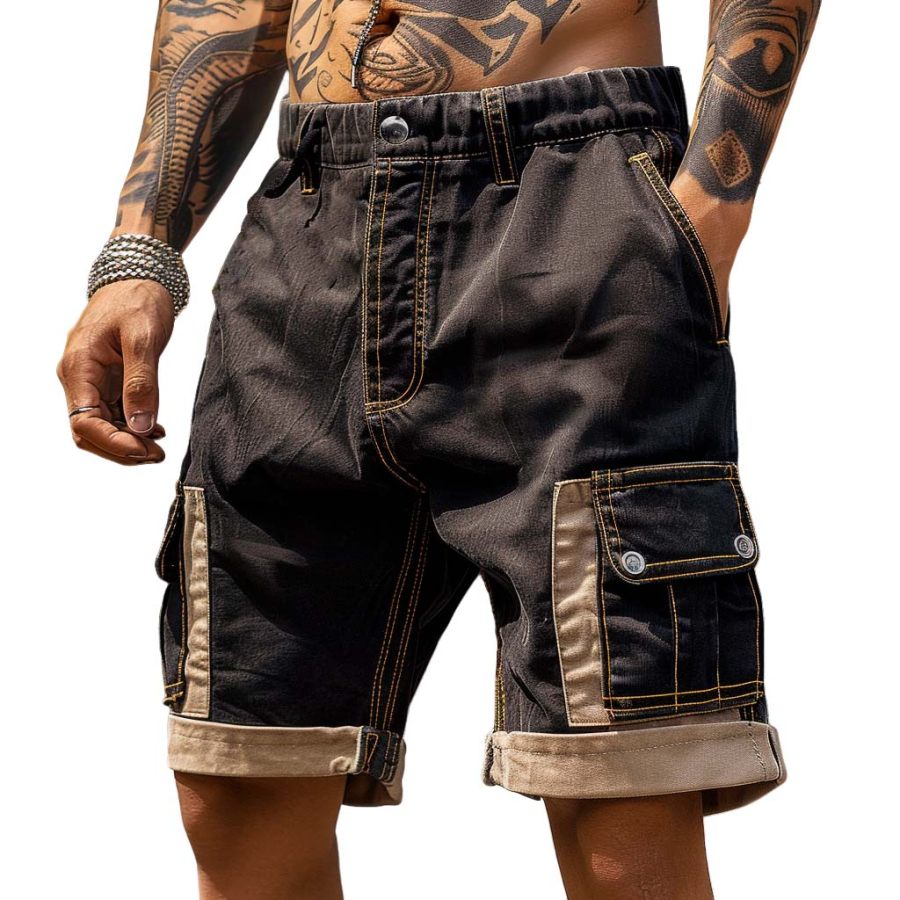 

Men's Cargo Shorts Vintage Multi-Pocket Color Block Outdoor Shorts