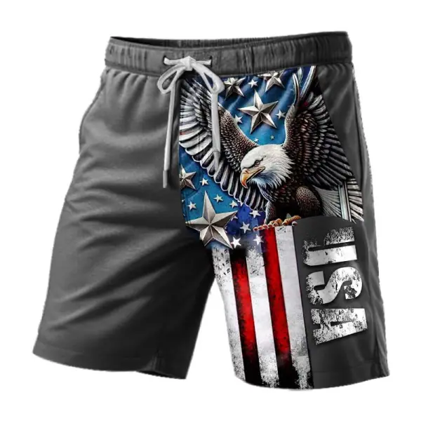 Men's American Flag Eagle Print Elastic Drawstring Shorts - Dozenlive.com 