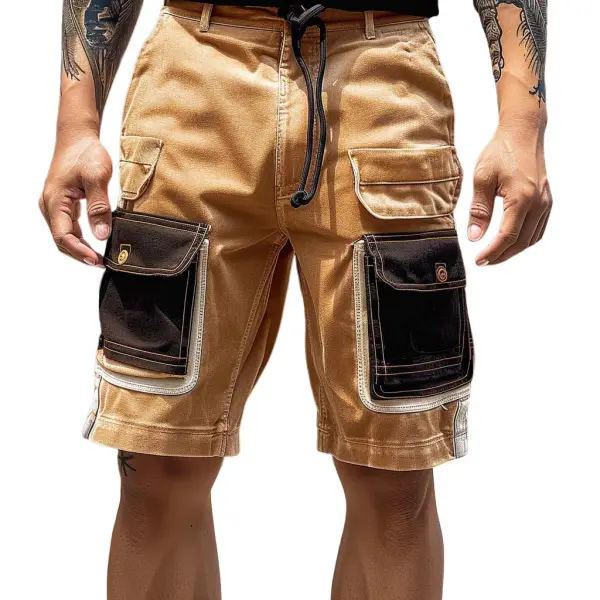 Men's Cargo Shorts Vintage Multi-Pocket Color Block Outdoor Shorts - Wayrates.com 
