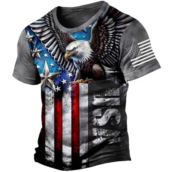 Men's Vintage American Flag Eagle Short Sleeve Crew Neck T-shirt - Wayrates.com 