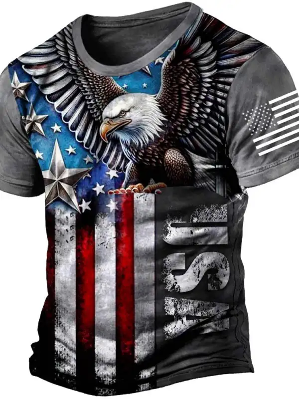 Men's Vintage American Flag Eagle Short Sleeve Crew Neck T-shirt - Menwyx.com 