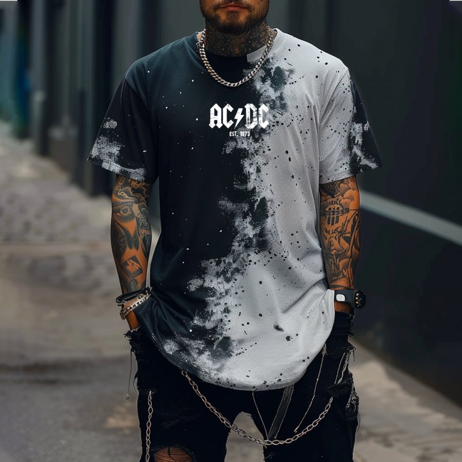 

Men's Vintage Gradient Color Rock Band Print Loose Short Sleeve Oversized T-Shirt