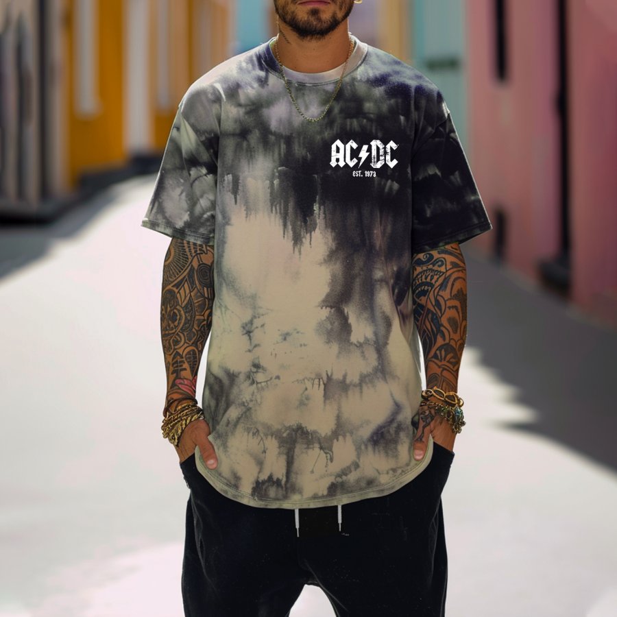 

Men's Vintage Gradient Color Rock Band Print Loose Short Sleeve Oversized T-Shirt