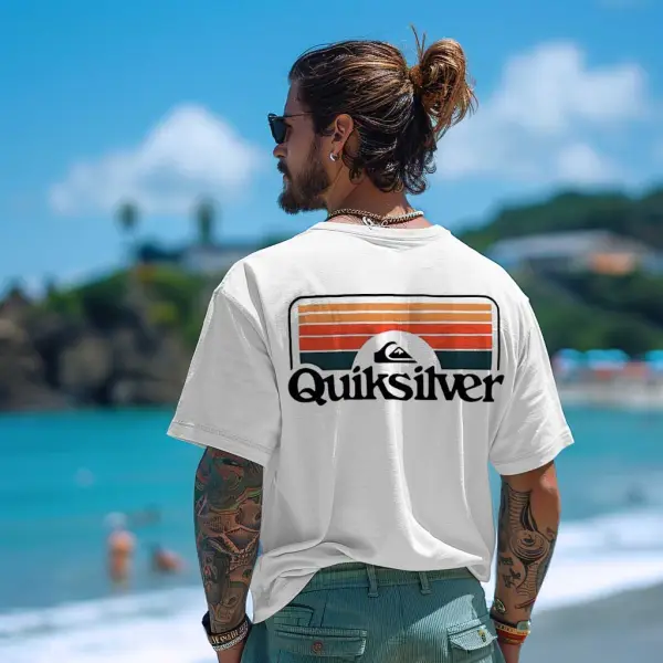 Men's Vintage 90s Surf Print Beach Crew Neck Short Sleeve T-shirt - Anurvogel.com 