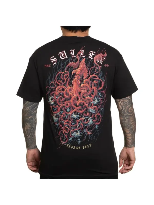 Men's Vintage Squid Print Daily Short Sleeve Crew Neck T-Shirt - Anrider.com 