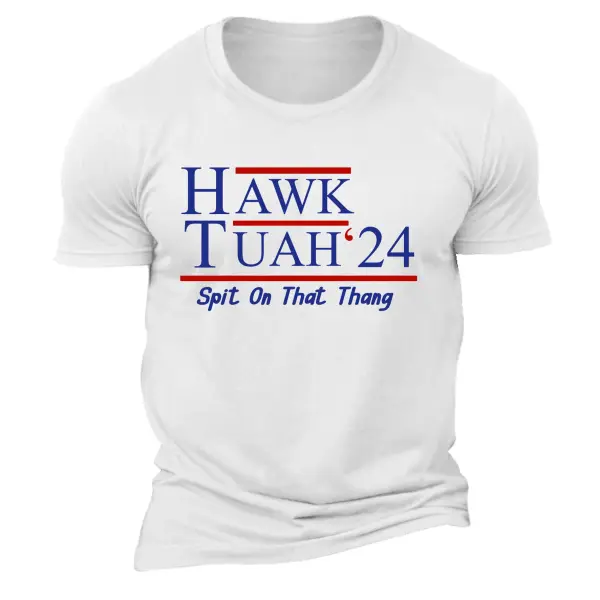 Men's Vintage Hawk Tuah 24 Spit On That Thang Print Short Sleeve Crew Neck T-shirt Only $19.99 - Elementnice.com 