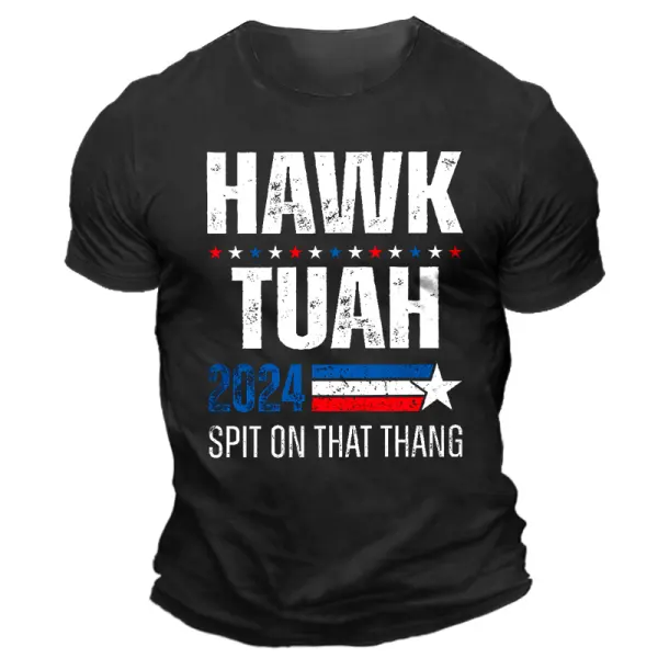 Men's Vintage Hawk Tuah 24 Spit On That Thang Print Short Sleeve Crew Neck T-shirt - Cotosen.com 