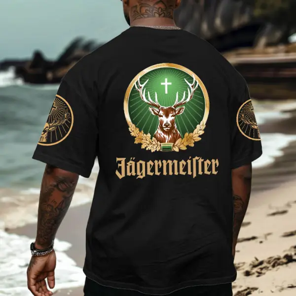 Men's Vintage Beer Print Loose Short Sleeve Crew Neck Oversized T-Shirt - Cotosen.com