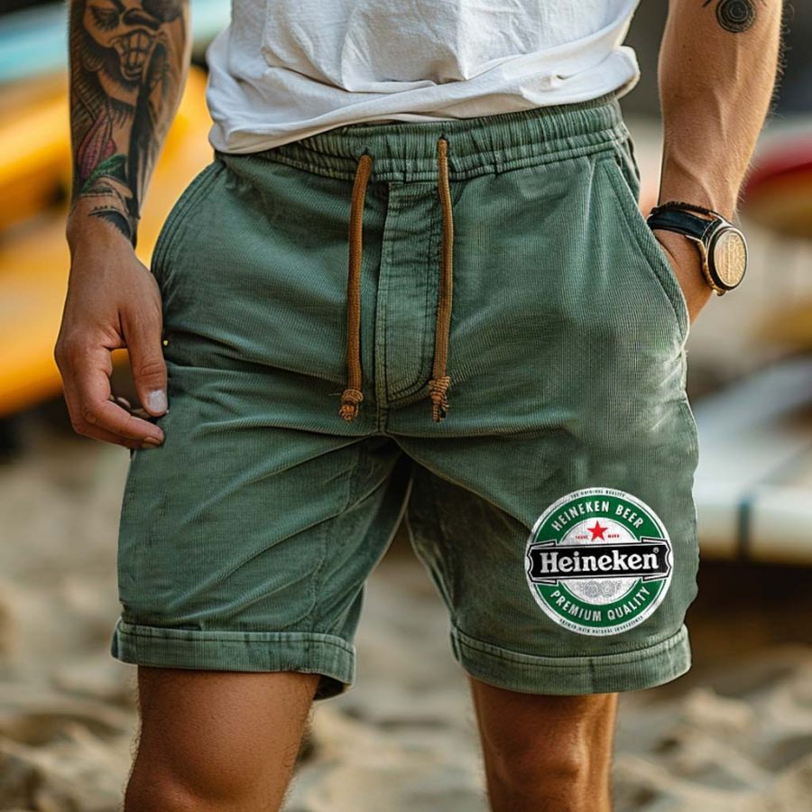 

Men's Vintage Beer Corduroy Surf 90s Shorts Casual Walkshort