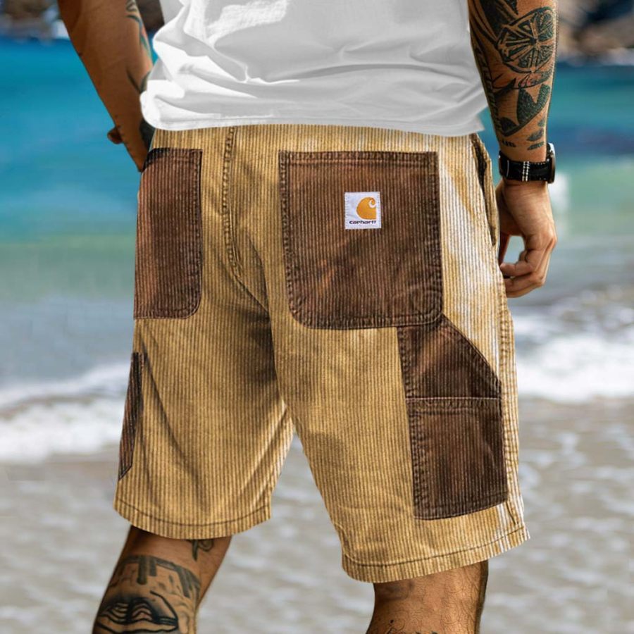 

Men's Corduroy Surf Shorts Vintage Beach Vacation Multi-Pocket Color Block Daily Casual Walkshort