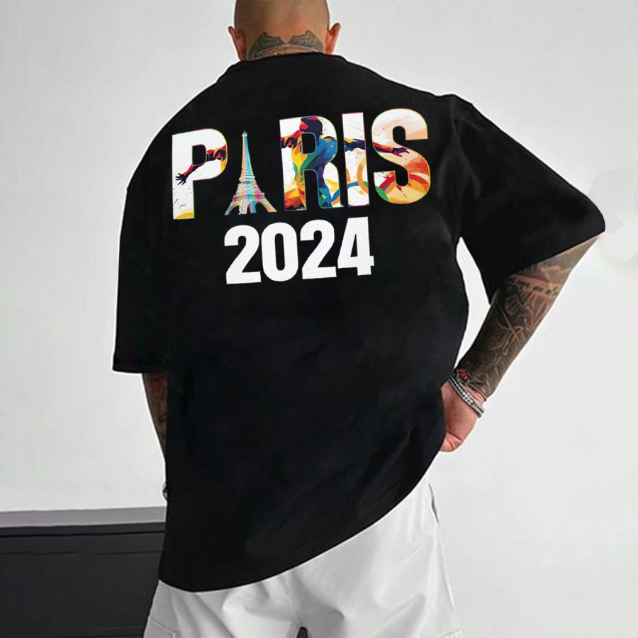 

Men's Paris 2024 Print Loose Short Sleeve Oversized T-Shirt