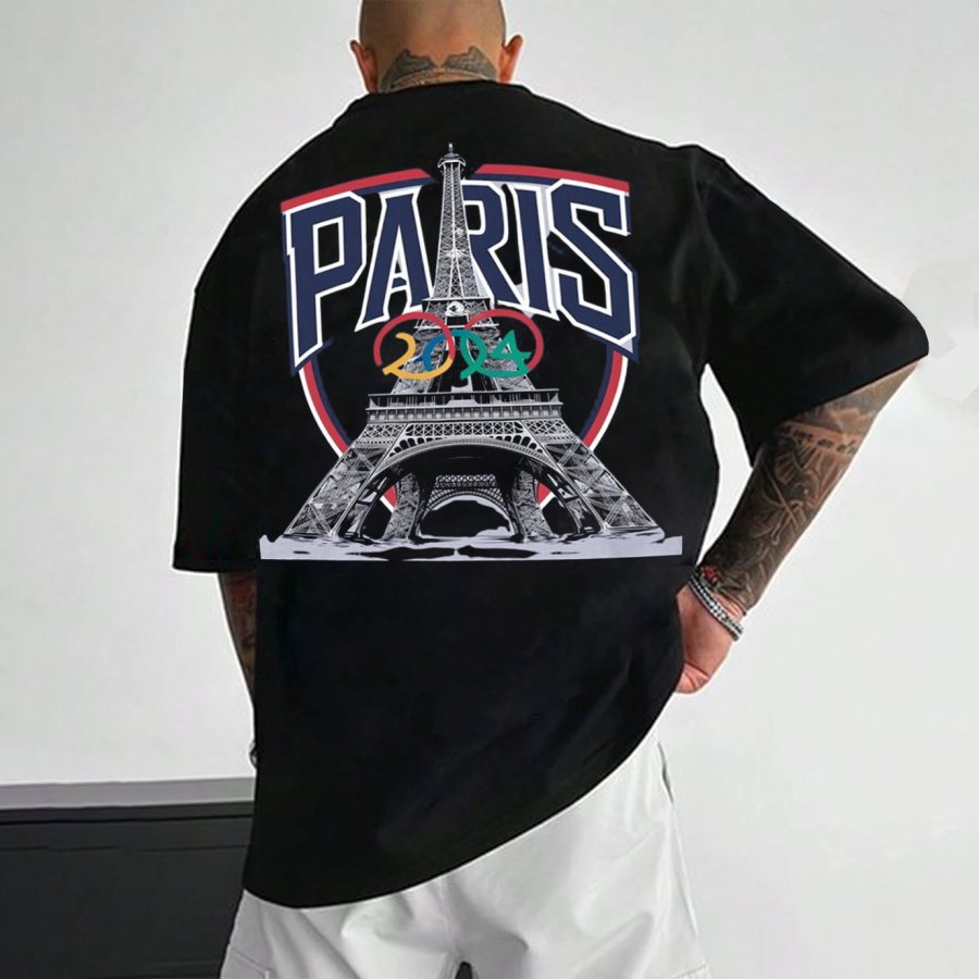 

Men's Paris 2024 Print Loose Short Sleeve Oversized T-Shirt