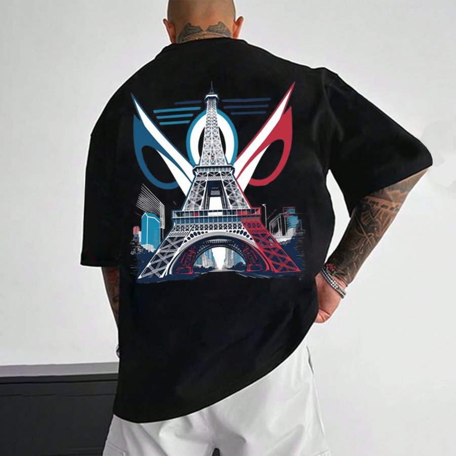 

Men's Paris 2024 Print Loose Short Sleeve Oversized T-Shirt