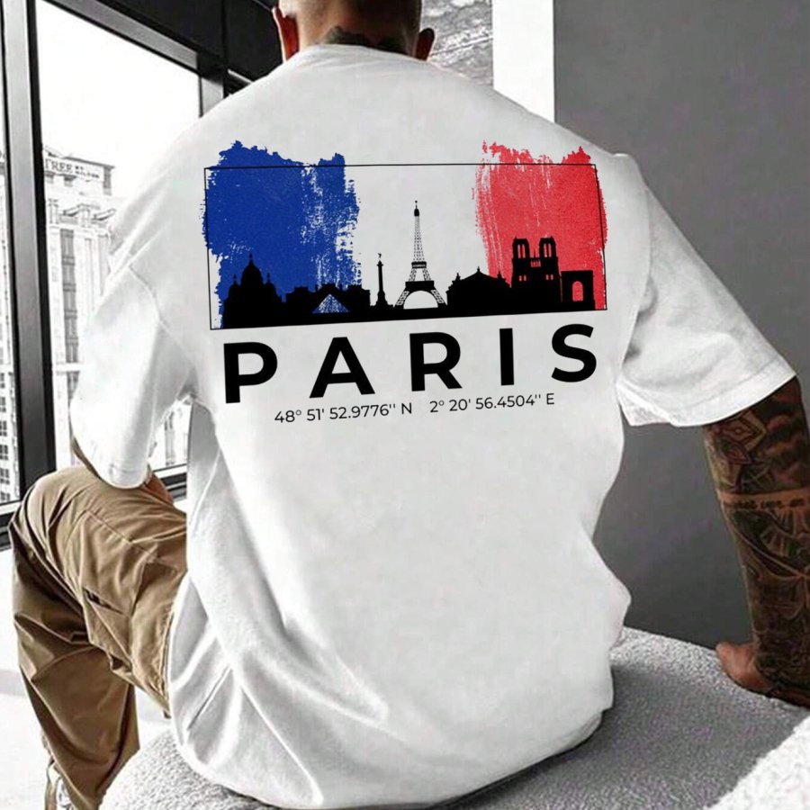 

Men's Paris 2024 Print Loose Short Sleeve Oversized T-Shirt