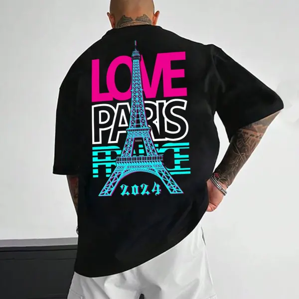 Men's Paris 2024 Print Loose Short Sleeve Oversized T-Shirt - Wayrates.com 