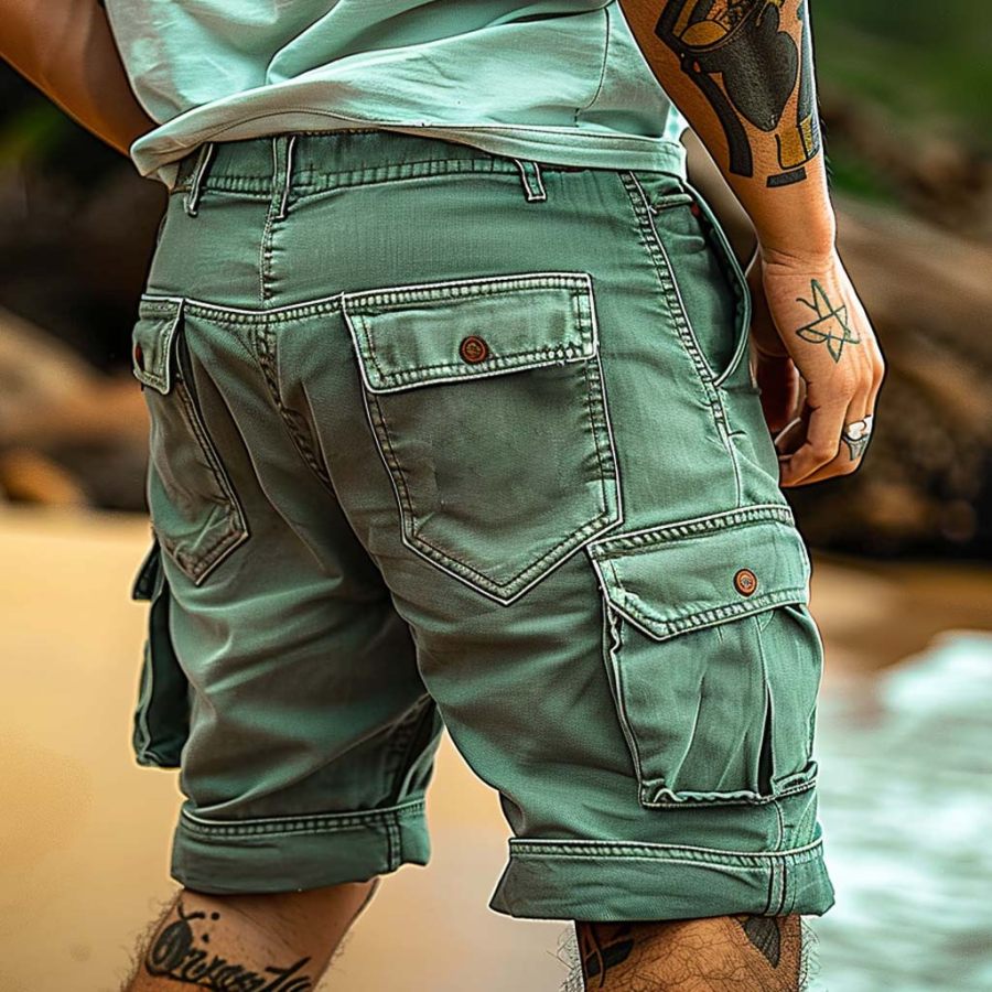 

Men's Vintage Surf Cargo Shorts Beach Vacation Multi-Pocket Daily Hawaii Casual Walkshort