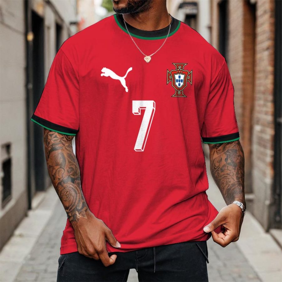 

Men's Portugal No. 7 Football Print Loose Short Sleeve Oversized T-Shirt