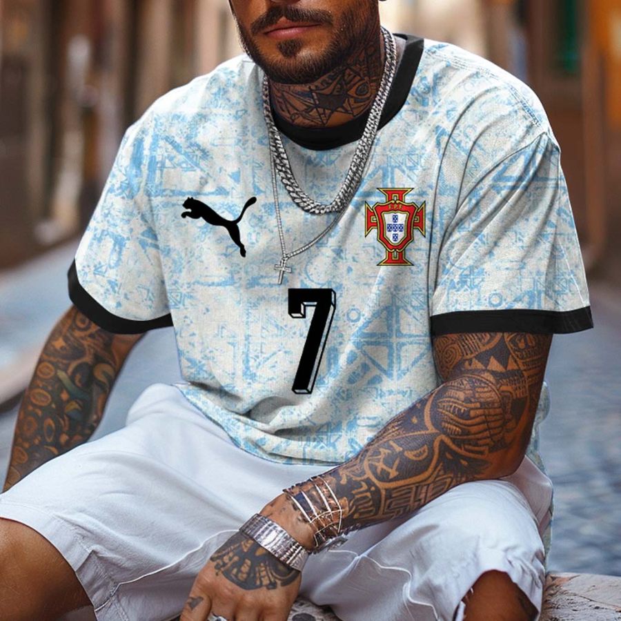 

Men's Portugal No. 7 Football Print Loose Short Sleeve Oversized T-Shirt