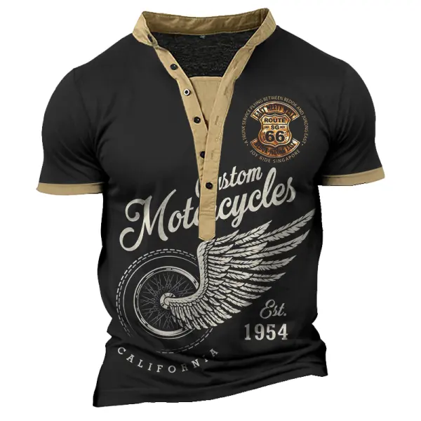 Men's Route66 Print Henley T-shirt Only $23.99 - Rabclub.com 