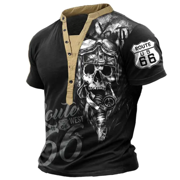 Men's Route66 Print Henley T-shirt Only $23.99 - Rabclub.com 