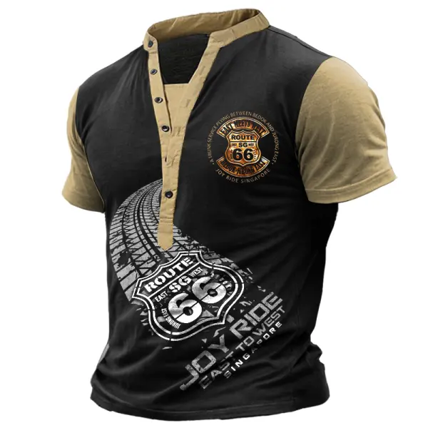 Men's Route66 Print Henley T-shirt Only $23.99 - Rabclub.com 