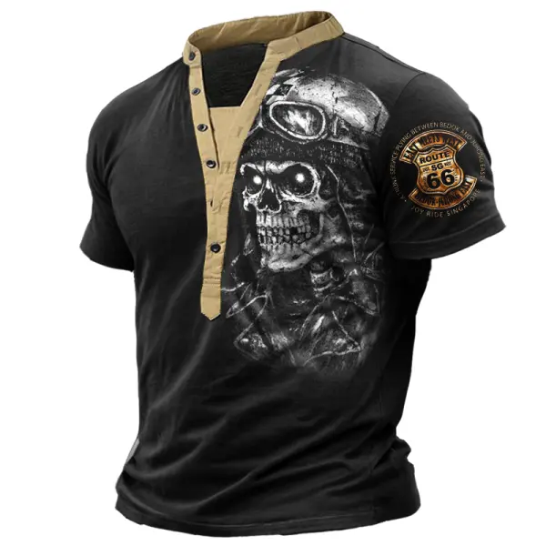 Men's Route66 Skull Soldier Print Henley T-shirt Only $23.99 - Cotosen.com 