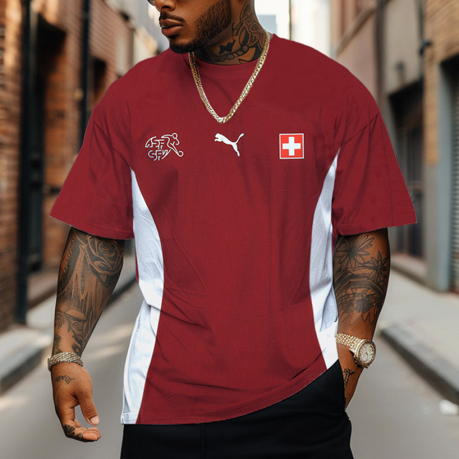 

Men's Switzerland Football Print Loose Short Sleeve Oversized T-Shirt