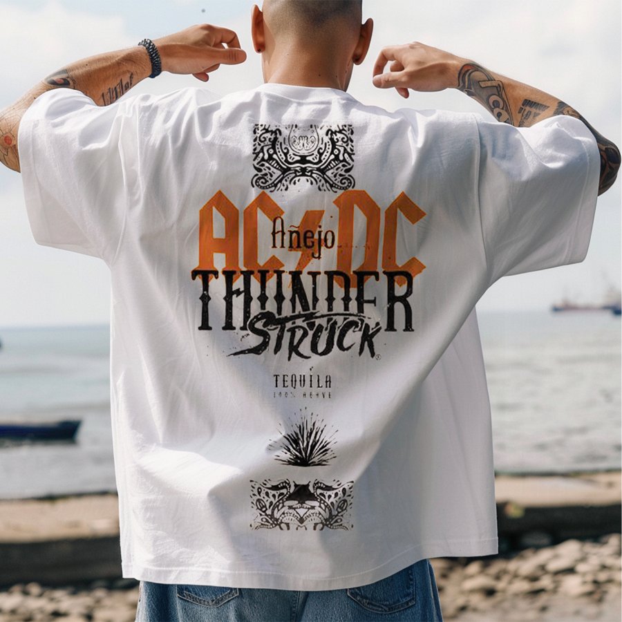 

Men's Rock Band Beer Printed Loose Short Sleeve Oversized T-Shirt