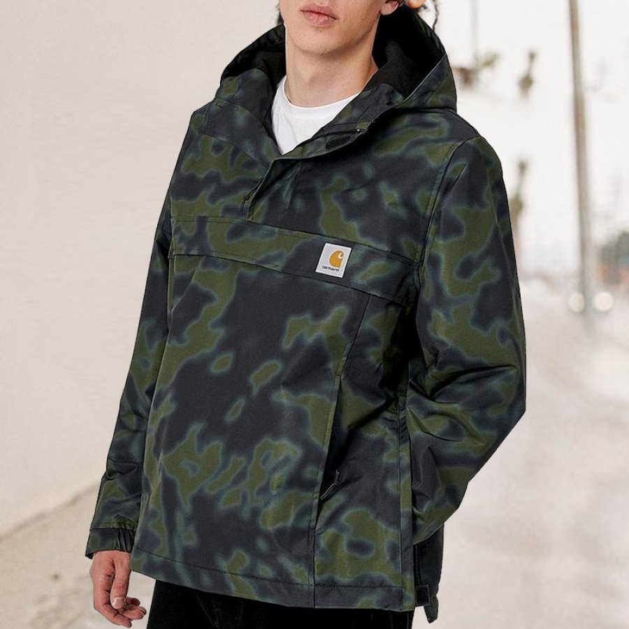 

Men's Tie-dyed Drawstring Neck Zipper Hooded Jacket