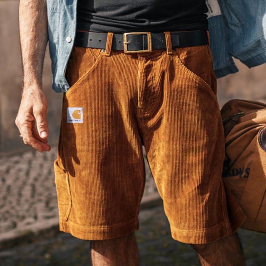 

Men's Corduroy Surf Cargo Shorts Vintage Beach Vacation Multi-Pocket Daily Hawaii Casual Walkshort