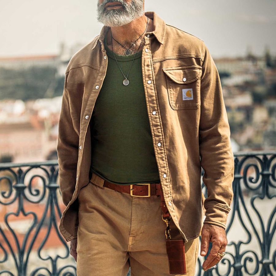 

Men's Outdoor Vintage Pocket Lapel Collar Work Shirt Jacket