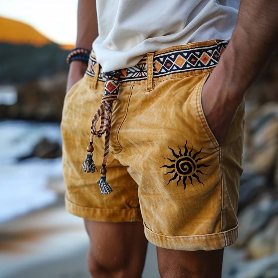 

Men's Vintage Ethnic Aztec Sun Print Surf Shorts Beach Vacation Daily Hawaii Casual Walkshort