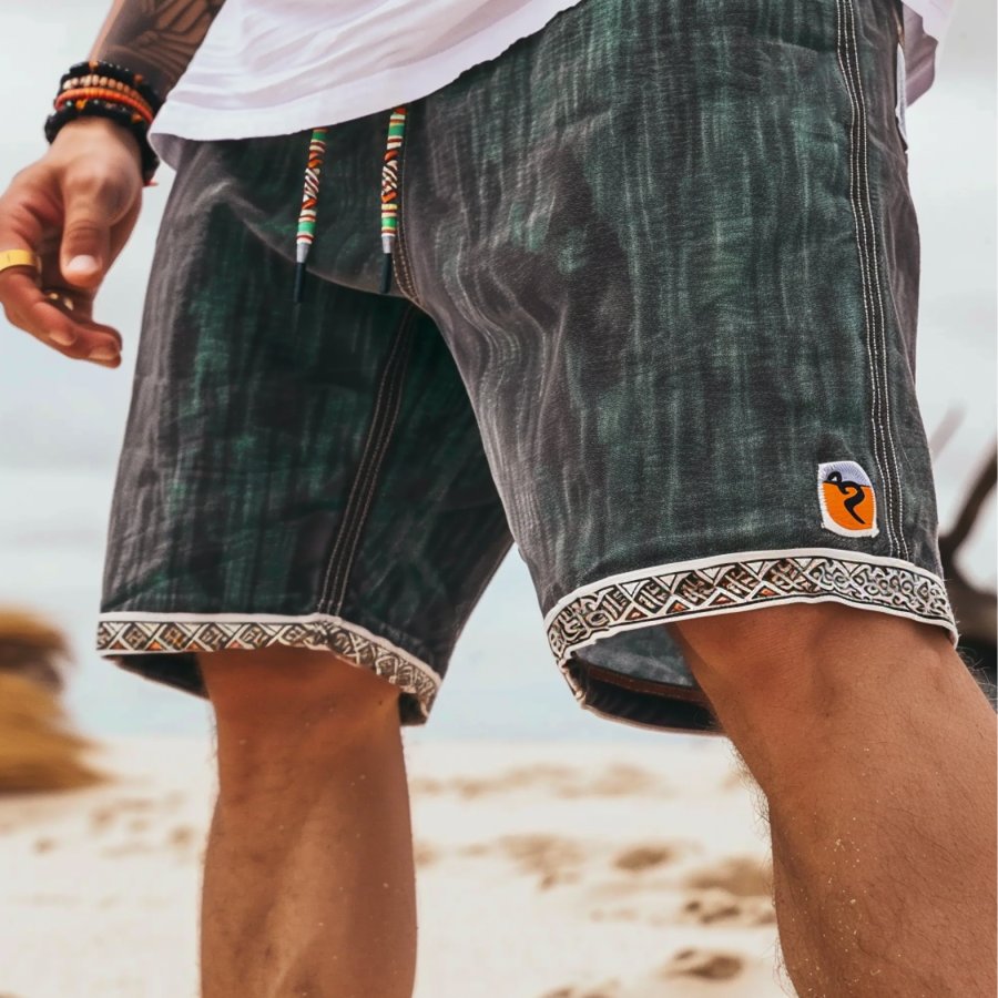 

Men's Ethnic Style Surf Summer Daily Patchwork Cargo Corduroy Shorts