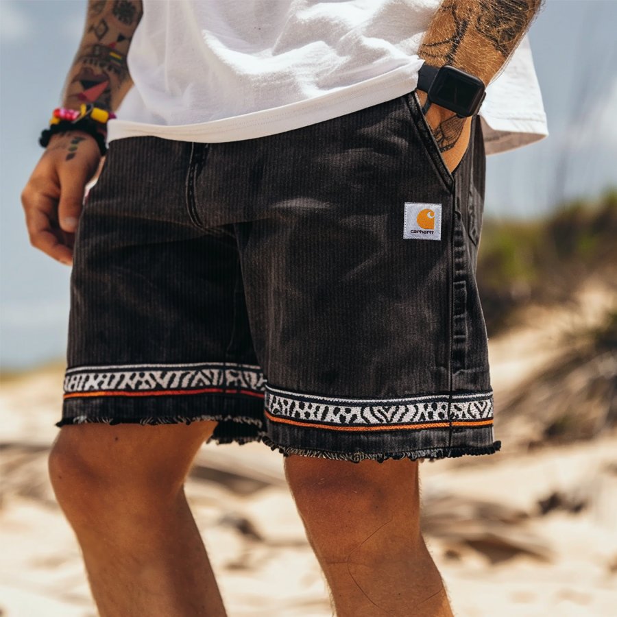 

Men's Ethnic Style Surf Summer Daily Patchwork Cargo Corduroy Shorts