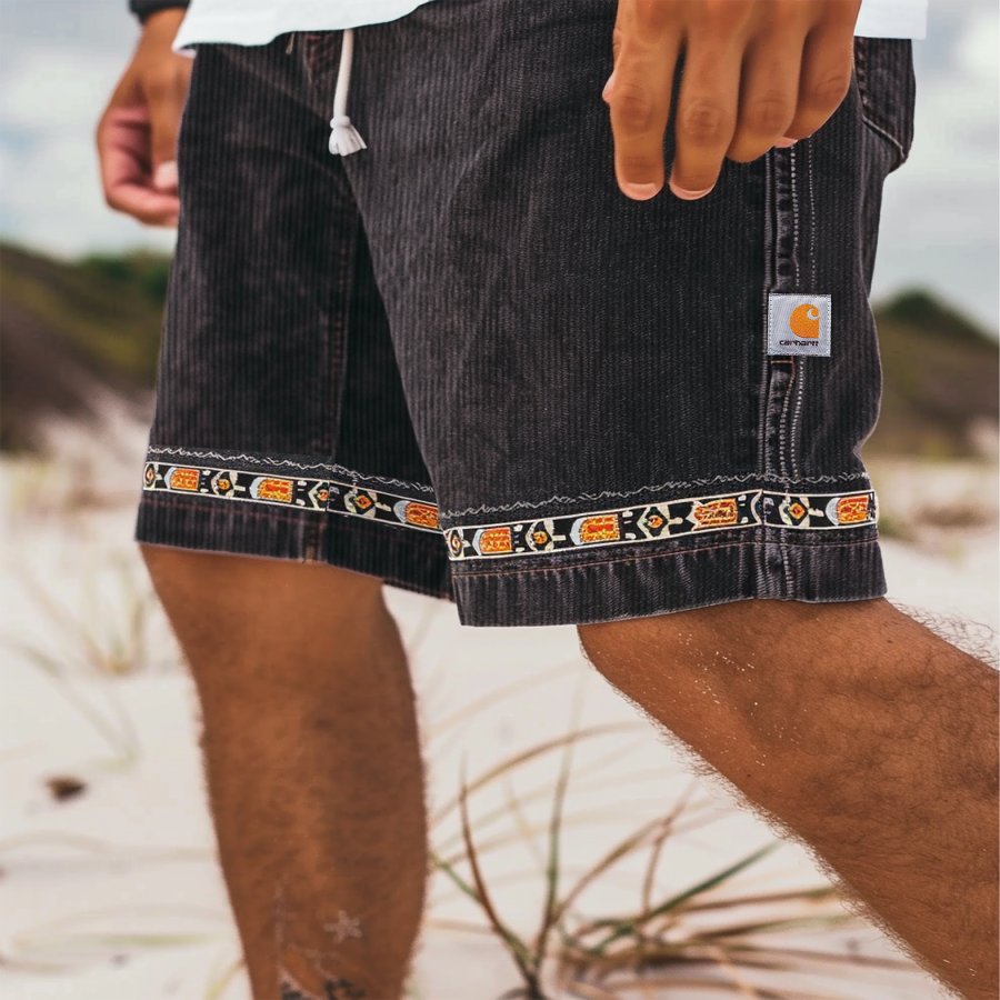 

Men's Ethnic Style Surf Summer Daily Patchwork Cargo Corduroy Shorts