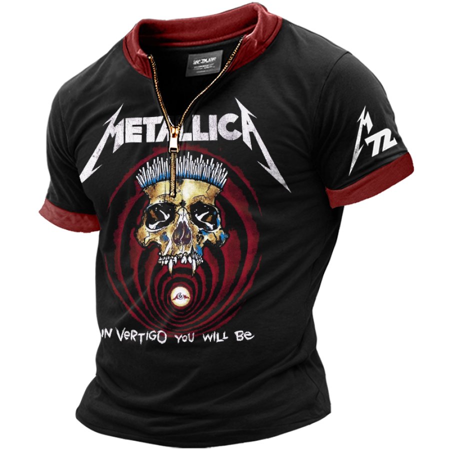 

Men's Retro Block Rock Band Zip Collar T-Shirt
