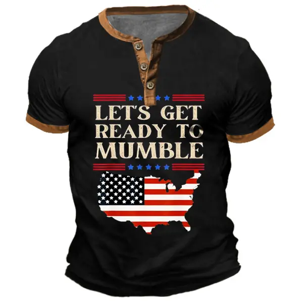 Men's Vintage Let's Get Ready To Mumble American Flag Color Block Print Henley Short Sleeve T-Shirt Only $23.99 - Cotosen.com 